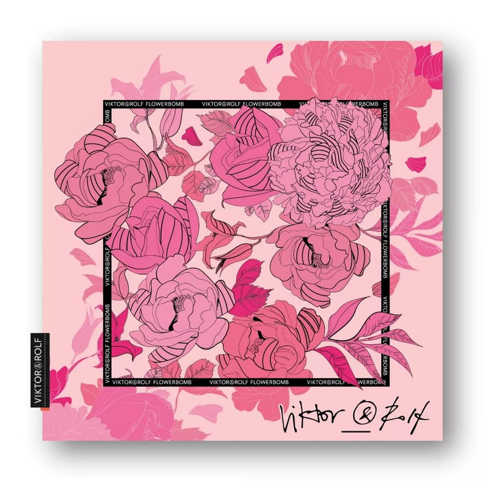 NEW Viktor & Rolf Foulard Flowerbomb Square Scarf 35" x 35" Pink Floral Chic